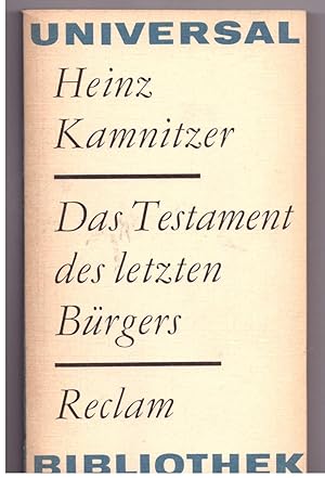 Imagen del vendedor de Das testament des letzten Brgers a la venta por Bcherpanorama Zwickau- Planitz