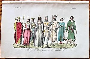 Antique Engraving. Filippo il Bello, Giovanna di Navarra etc