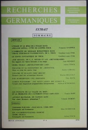 Bild des Verkufers fr Extrait, Sonderdruck: "Ein unverffentlichtes Gedicht Georg Trakls". Reprinted from: Recherches Germaniques, No. 4, 1974 zum Verkauf von Steven Wolfe Books