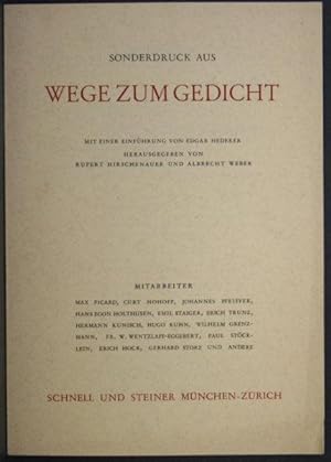 Seller image for Sonderdruck: "Eduard Mrike. Peregrina". Reprinted from: Rupert Hirschenauer hrsg., Wege zum Gedicht for sale by Steven Wolfe Books