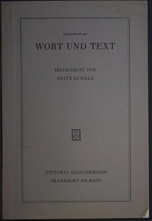 Bild des Verkufers fr Sonderdruck: "Les mtamorphoses de Diane". Reprinted from Wort und Text. Festschrift fr Fritz Schalk zum Verkauf von Steven Wolfe Books