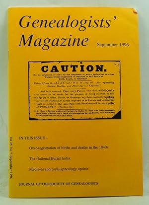 Imagen del vendedor de Genealogists' Magazine: Journal of the Society of Genealogists, Volume 25, Number 7 (September 1996) a la venta por Cat's Cradle Books