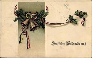 Image du vendeur pour Prge Litho Glckwunsch Weihnachten, Zwei Glocken an Tannenzweigen, Eichenlaub mis en vente par akpool GmbH