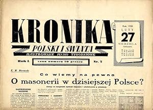 Seller image for Kronika Polski i Swiata. Ilustrowane pismo tygodniowe. R.1 (1938). Nr 7 (27 lutego 1938) / Masoneria / Tadeusz Frenkiel for sale by POLIART Beata Kalke