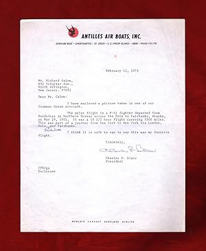 Charles F. Blair, Jr. TLS (Typed Letter Signed), Re: 1st Solo Flight Across Arctic Ocean and Nort...