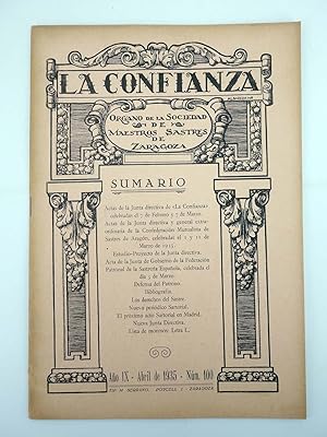 REVISTA BOLETÍN DE LA CONFIANZA 100. LA SOCIEDAD DE MAESTROS SASTRES DE ZARAGOZA (Vvaa) 1935