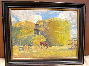 Bild des Verkufers fr Sommerliche Heuernte mit Pferd. l auf Platte, links unten mit *Hans Vogel * signiert, undatiert ( wohl um 1920 ). zum Verkauf von Antiquariat Friederichsen