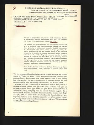 Immagine del venditore per Origin of the low pressure - high temperature character of predominant tholeiitic compositions. Bull. geol. Soc. Denmark, vol. 23, pp. 55-64. Copenhagen, August 20th 1974. venduto da Antiquariat Bookfarm