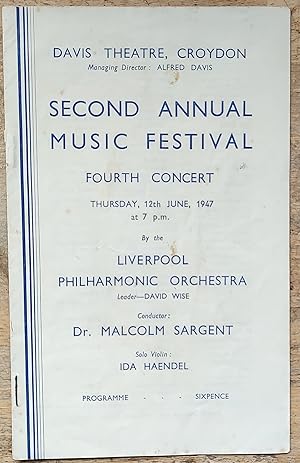 Imagen del vendedor de Second Annual Music Festival Fourth Concert Thursday, 12th June, 1947 programme a la venta por Shore Books