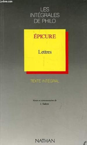 Bild des Verkufers fr EPICURE, LETTRES zum Verkauf von Le-Livre