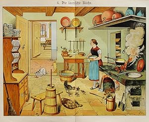 "Die ländliche Küche" originale Farb-Lithographie/colour lithograph ca./approx.27x36cm (Darstellu...