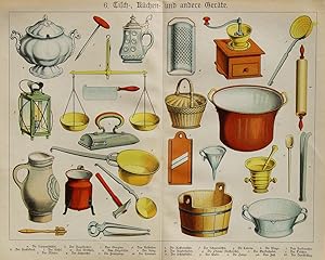 "Tisch-, Küchen- und andere Geräte" originale Farb-Lithographie/colour lithograph ca./approx.27x3...