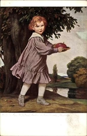 Künstler Ansichtskarte / Postkarte Zumbusch, Ludwig von, Herbst, Kind mit Äpfel auf einem Teller
