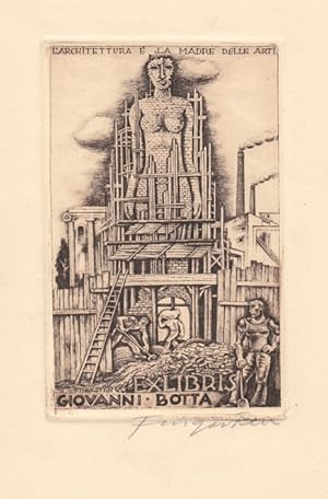 Ex libris Giovanni Botta. Radierung in Schwarz auf cremefarbigem Papier.