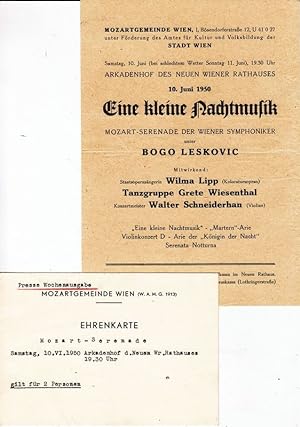 PROGRAMM 10. Juni 1950. Eine kleine Nachtmusik. Mozart-Serenade der Wiener Symphoniker unter Bogo...