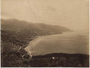 Taormina Sicily Panorama Large vintage unmounted albumen photo 1890c