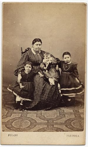 Carte de visite Italian nurse with children 1860c Photographer Fondi Pistoia Tuscany