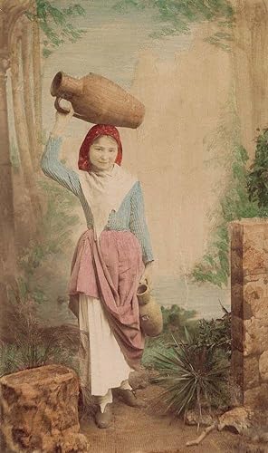 Photograph Interguglielmi Palermo Sicilian costume Girl water carrier Large photo 1880c