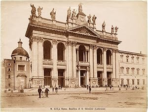 Rare Rome San Giovanni in Laterano People Large vintage albumen photo 1880c Roma