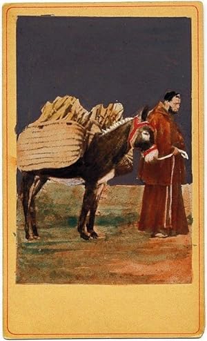 Carte de visite Rome Costume A monk with donkey 1870c Original photo handcolored Roma