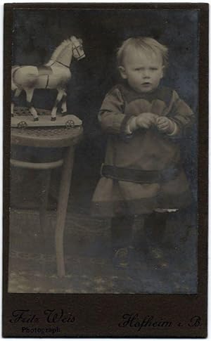 Very nice Carte de visite Hofheim Bavaria Little boy with toy horse Silver photo 1900c Weis