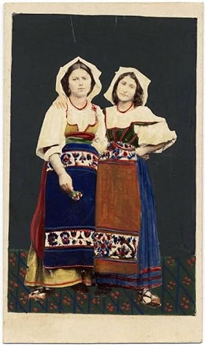 Carte de visite Alvito Frosinone Women in traditional costume Ciociare Handcolored 1870c