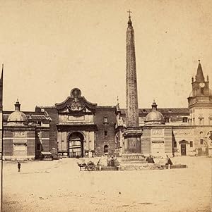 Rome Piazza del Popolo Early Italian Stereoview Roma Stereo card 1858-60c S81