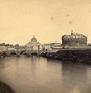 Rome Tiber & Castle S. Angelo Early Italian Stereoview Stereo card 1858-60c S78