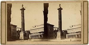 Rome Early Italian Stereoview Piazza Colonna Roma Stereo card 1858-60c S136