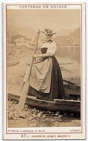 Seller image for Rare Carte de visite Costume Woman of Switzerland by A. Braun Painted background 1870c S317 for sale by Libreria Lanterna Magica
