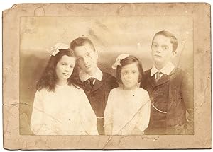 Group portrait Brothers Two boys and girls Original Platinum photo 1900c L345