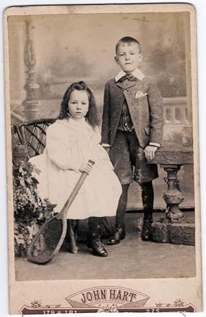 Carte de visite London Portrait of children with tennis racket Photo Hart 1890c S705