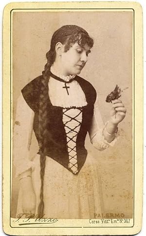 Lovely Carte de visite Theatre Opera singer unidentified with a bird 1890c Uzzo Palermo S232