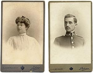 Lot two Carte de visite Austrian soldier in uniform and his woman Gelatin silver photo 1900c