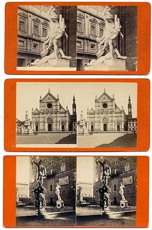 Excellent Florence Lot three Stereo cards Stereoviews 1870 Giacomo Brogi Firenze