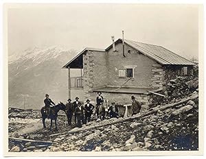 Montaz Valle d' Aosta Group of men Alpine refuge Small silver photo 1921 S1033