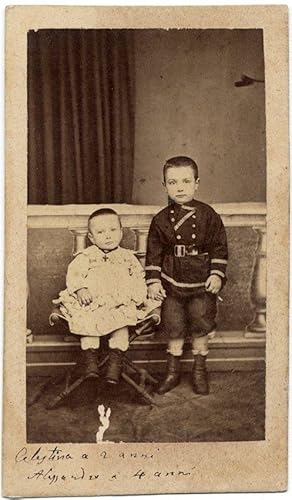 Nice Carte de visite Two Italian children Brothers Albumen photo 1860c Italy