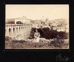 Very nice Photograph Rare vintage albumen unseen Rome Panorama Woman with umbrella 1880c