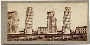 Rare Pisa Leaning Tower Original albumen photo Stereoview card 1860c Van Lint