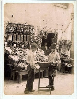 Photograph Venice Market Scene and Pigeons in St. Mark Two Large albumen front/back 1870c