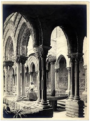 Very nice Photograph Monreale Palermo Young woman in the cloister Silver print 1900c L111