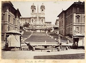 Lot two large albumen photos front-back Rome Trinità dei Monti & Trevi 1870 XL85