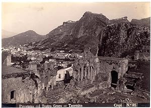 Taormina Sicily Panorama dal Teatro Large vintage albumen photo 1890c Crupi L205