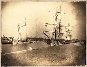 Photograph Trapani or Marsala Sicily Port with two sailing ships vintage photo 1890c L330