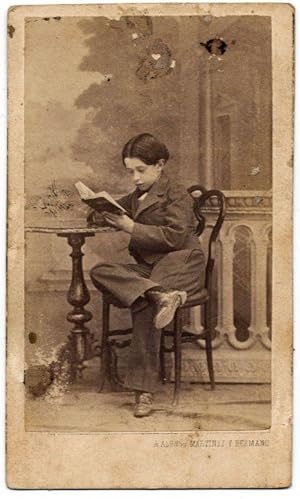 Carte de visite Madrid Little boy reading a book 1860c A. Martinez