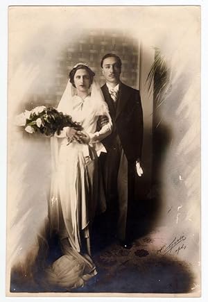 Gelatin silver unmounted portrait of wedding slightly colored 1930c L365