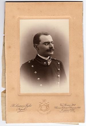 Gelatin silver Naples Portrait of a proud military Photo Lauro 1910c S666