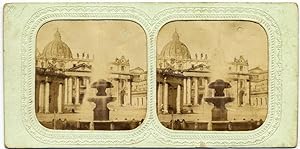 Rome French Tissue Stereoview S. Peter's Place 1860c Colored from back Roma S581