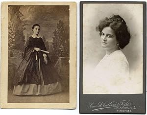 Lot two Carte de visite Two women One albumen crinoline One gelatin silver photo 1860c 1900c