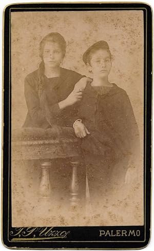 Lovely Carte de visite Palermo Sicily Brother and Sister 1880c F. P. Uzzo S172
